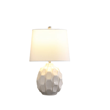 22" CREAM CERAMIC FACETED TABLE LAMP WITH OFF WHITE DRUM SHADE - Varnish & Vibe