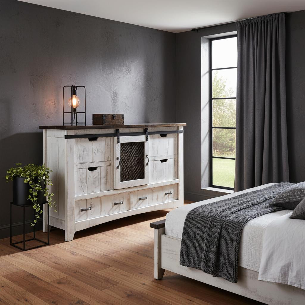 OCEAN 62" ANTIQUED WHITE SOLID WOOD DRESSER - Varnish & Vibe