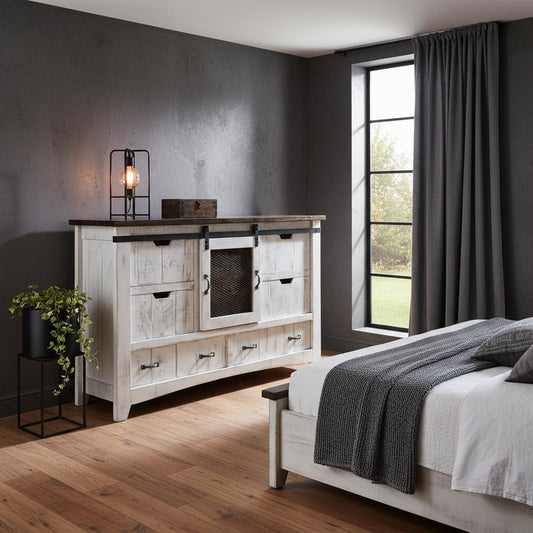 OCEAN 62" ANTIQUED WHITE SOLID WOOD DRESSER - Varnish & Vibe