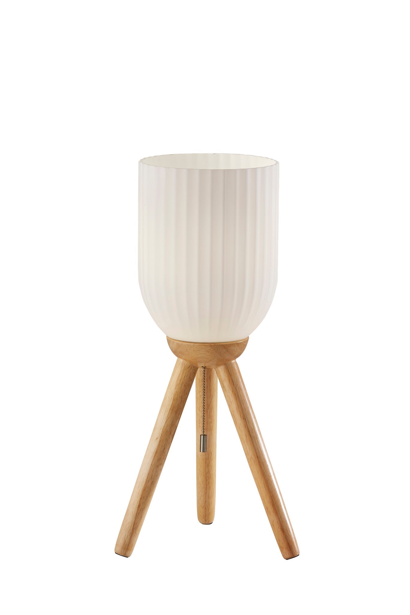 MALIBU 23" NATURAL SOLID WOOD TRIPOD TABLE LAMP WITH WHITE RIBBED GLASS SHADE - Varnish & Vibe