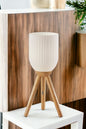 MALIBU 23" NATURAL SOLID WOOD TRIPOD TABLE LAMP WITH WHITE RIBBED GLASS SHADE - Varnish & Vibe