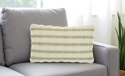 REDONDO SAGE AND IVORY STRIPED THROW PILLOW