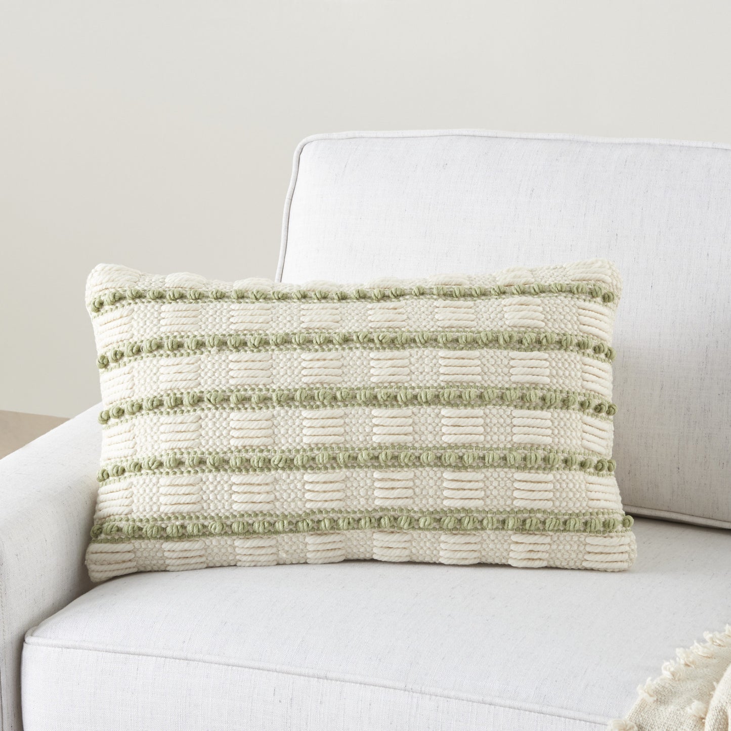 REDONDO SAGE AND IVORY STRIPED THROW PILLOW