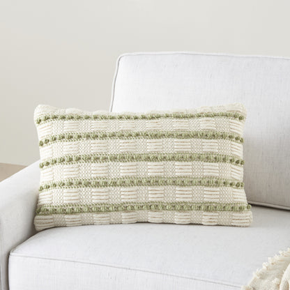 REDONDO SAGE AND IVORY STRIPED THROW PILLOW