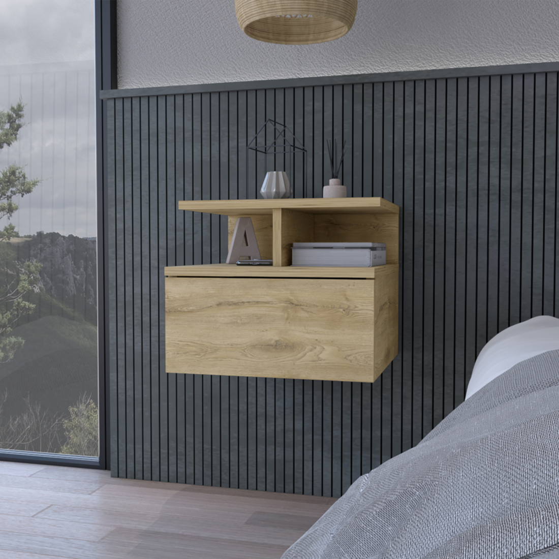 12" BEIGE WOOD ONE DRAWER NIGHTSTAND - Varnish & Vibe