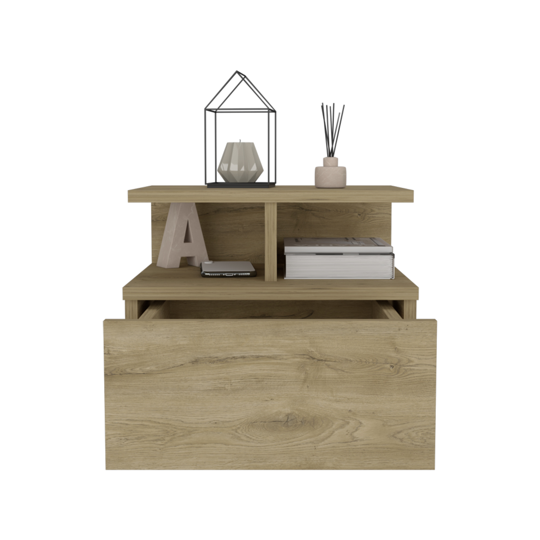 12" BEIGE WOOD ONE DRAWER NIGHTSTAND - Varnish & Vibe