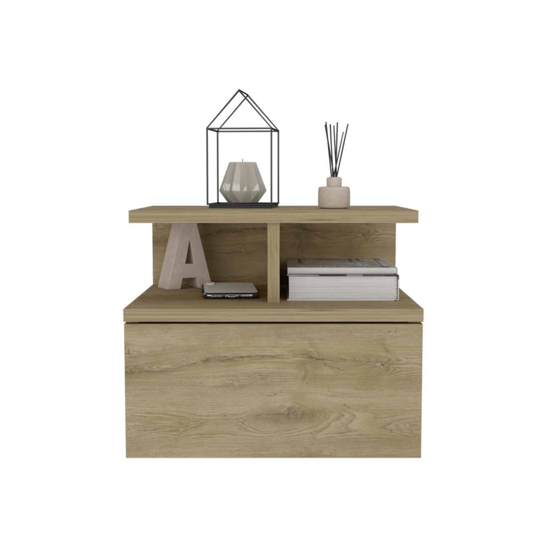 12" BEIGE WOOD ONE DRAWER NIGHTSTAND - Varnish & Vibe
