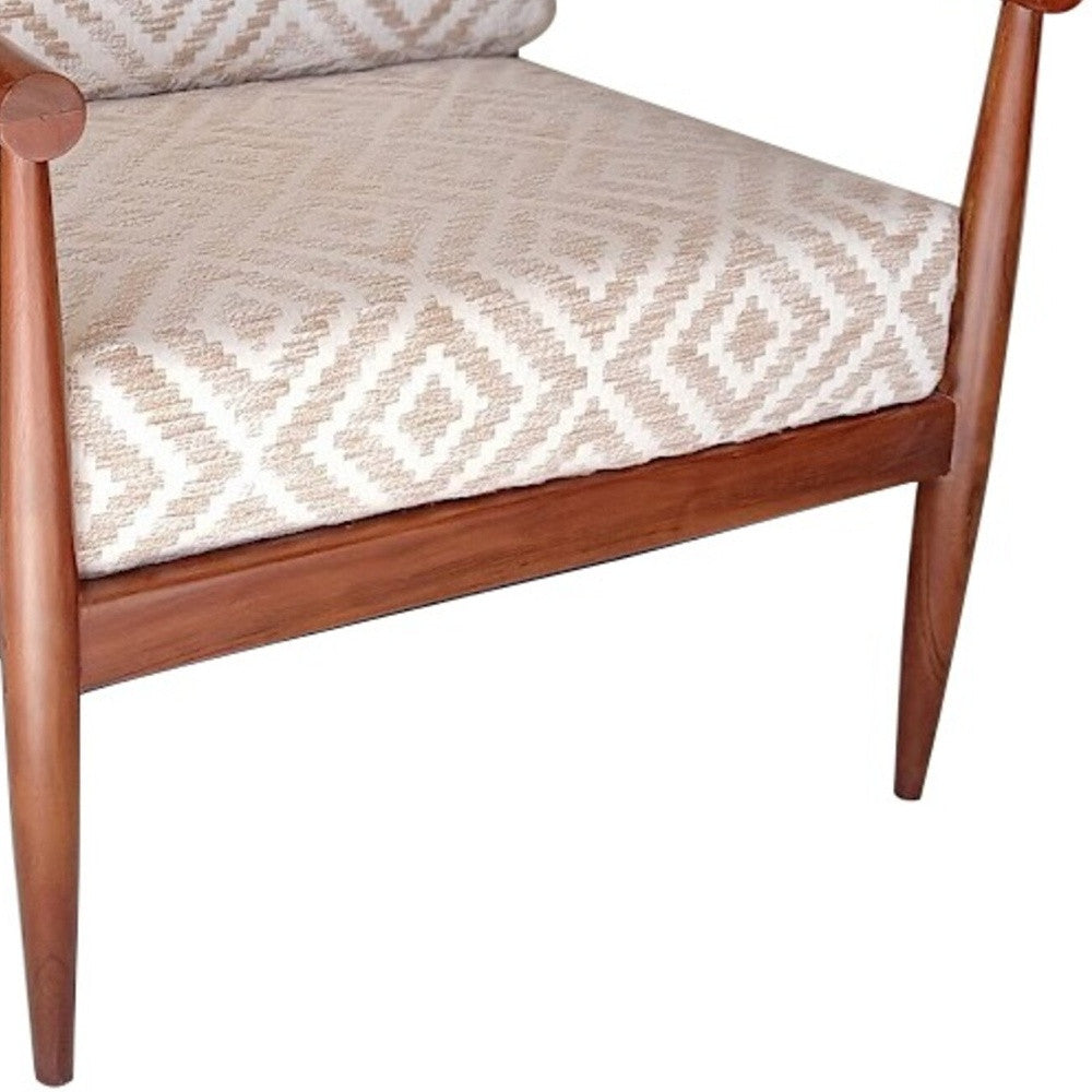 CALABASAS 28" BEIGE AND BROWN SOLID WOOD GEOMETRIC ARMCHAIR - Varnish & Vibe
