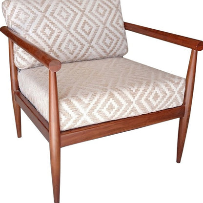 CALABASAS 28" BEIGE AND BROWN SOLID WOOD GEOMETRIC ARMCHAIR - Varnish & Vibe