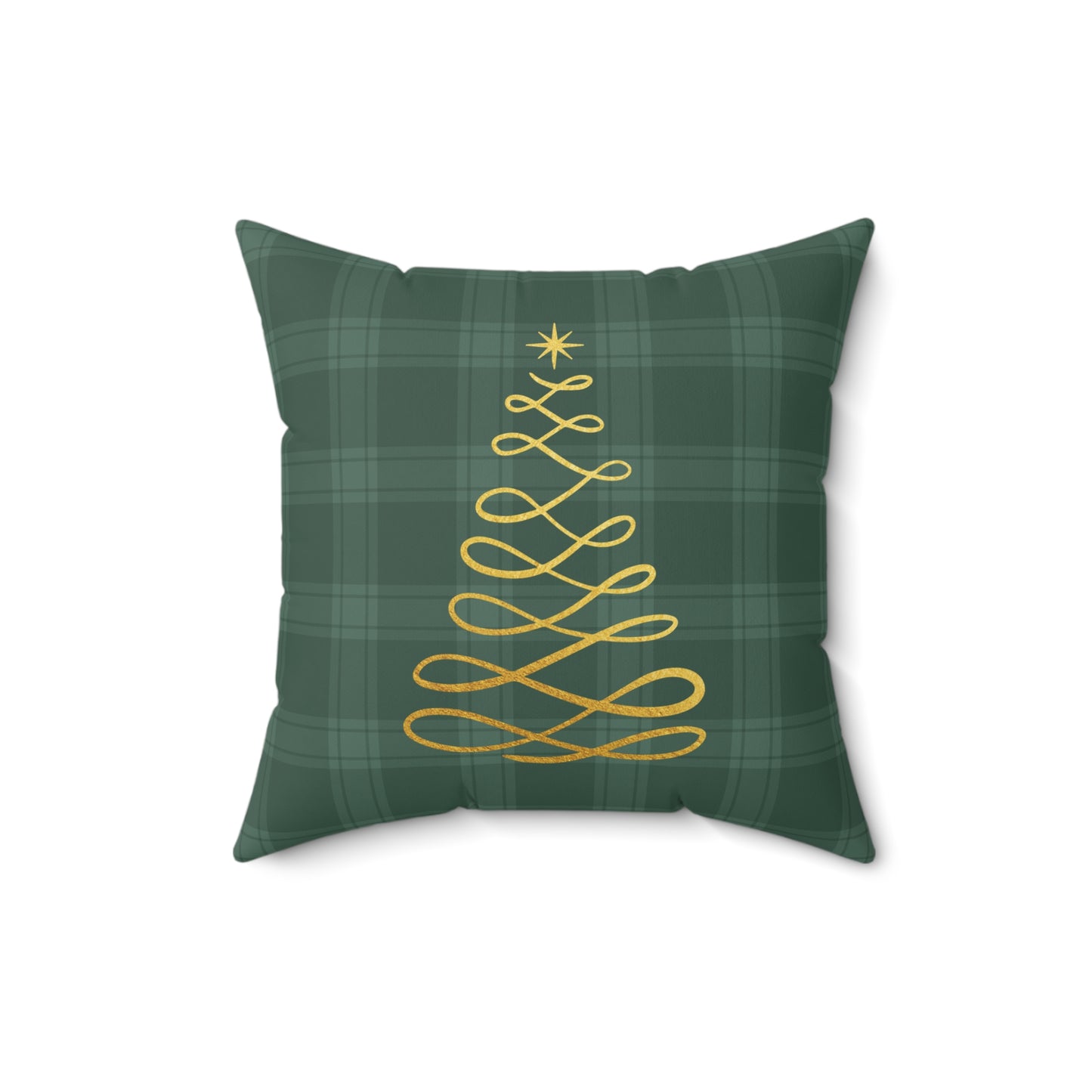 Green Tartan Christmas Tree Faux Suede Square Pillow - Varnish & Vibe