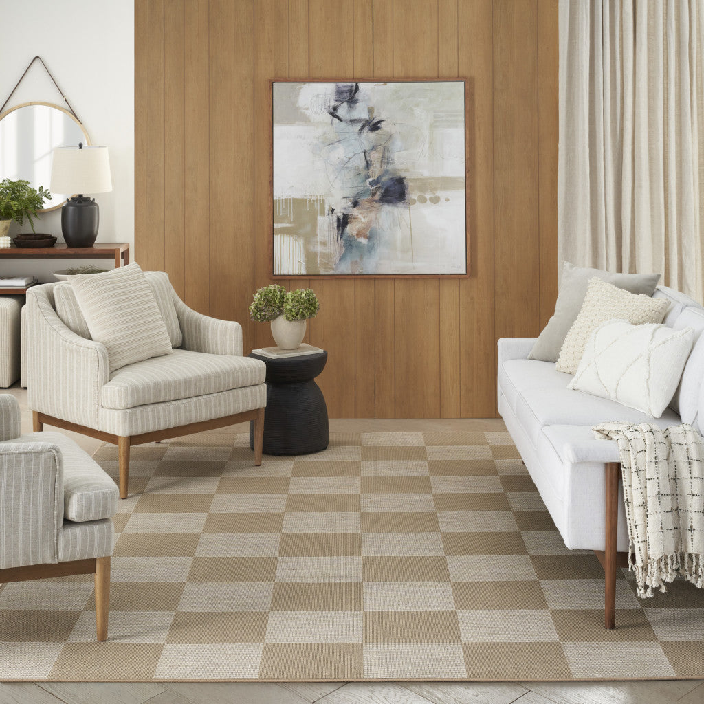 5' X 7' NATURAL AND IVORY GEOMETRIC POWER LOOM WASHABLE NON SKID AREA RUG