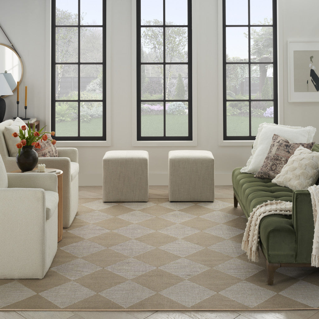 8' X 10' NATURAL AND IVORY GEOMETRIC POWER LOOM WASHABLE NON SKID AREA RUG