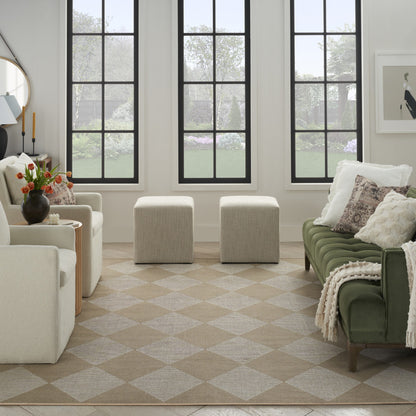 8' X 10' NATURAL AND IVORY GEOMETRIC POWER LOOM WASHABLE NON SKID AREA RUG