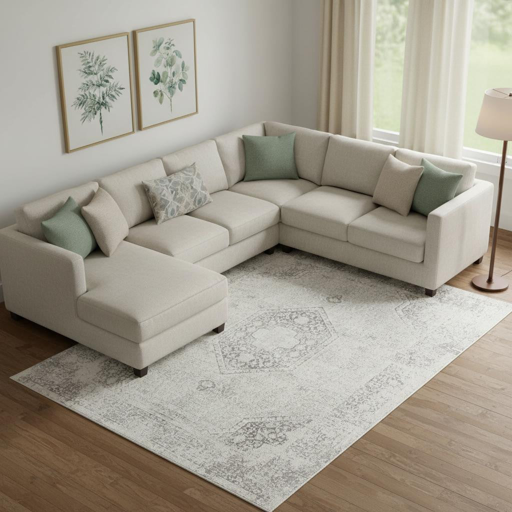 MALIBU 8' X 10' GRAY MEDALLION WASHABLE NON SKID AREA RUG - Varnish & Vibe