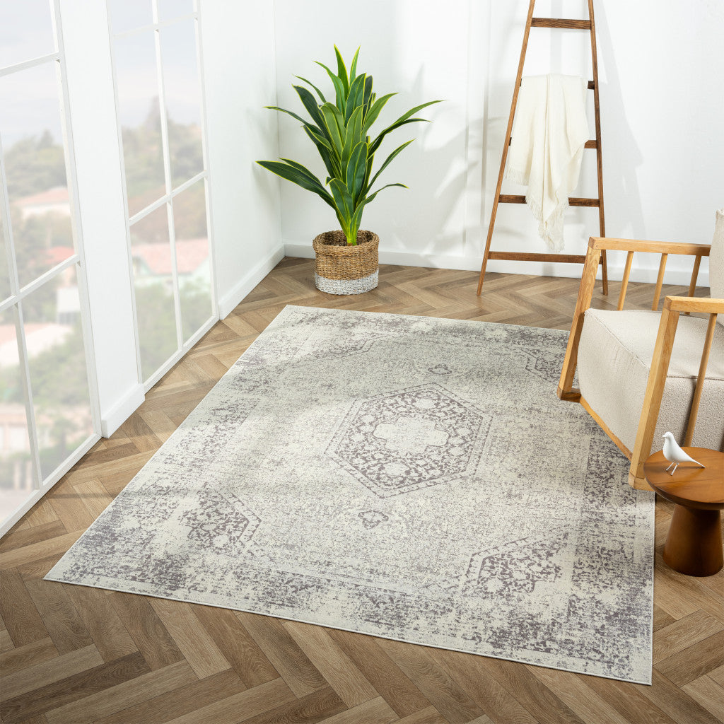 MALIBU 8' X 10' GRAY MEDALLION WASHABLE NON SKID AREA RUG - Varnish & Vibe