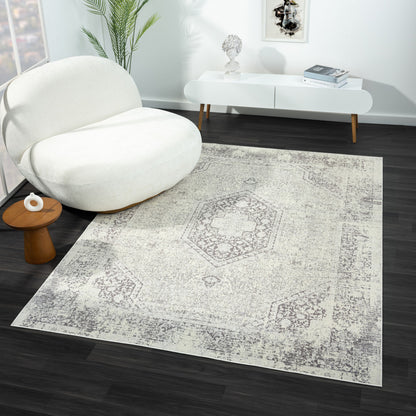 MALIBU 8' X 10' GRAY MEDALLION WASHABLE NON SKID AREA RUG - Varnish & Vibe