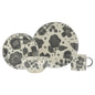 CALABASAS GRAY AND IVORY SIXTEEN PIECE ROUND FLORAL CERAMIC SERVICE FOR FOUR DINNERWARE SET - Varnish & Vibe