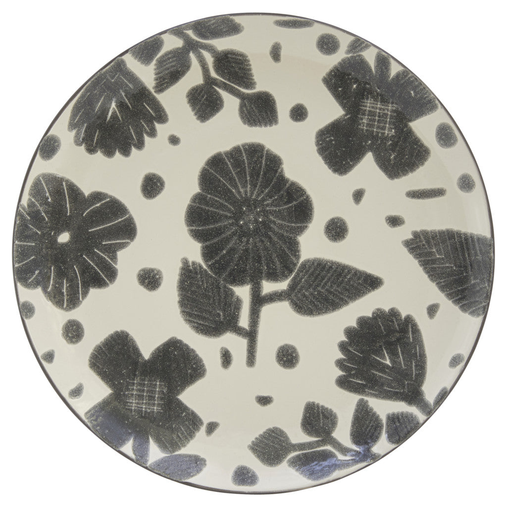 CALABASAS GRAY AND IVORY SIXTEEN PIECE ROUND FLORAL CERAMIC SERVICE FOR FOUR DINNERWARE SET - Varnish & Vibe