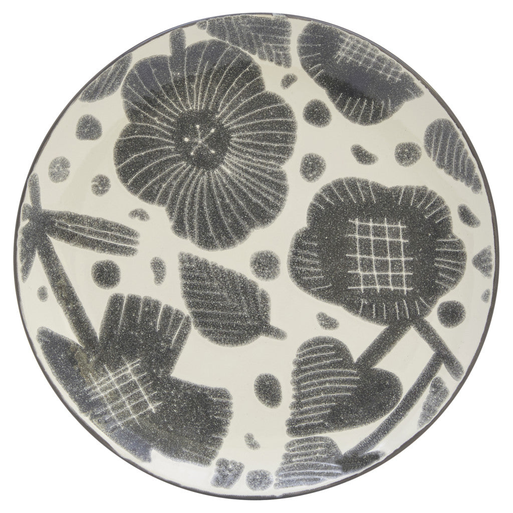 CALABASAS GRAY AND IVORY SIXTEEN PIECE ROUND FLORAL CERAMIC SERVICE FOR FOUR DINNERWARE SET - Varnish & Vibe