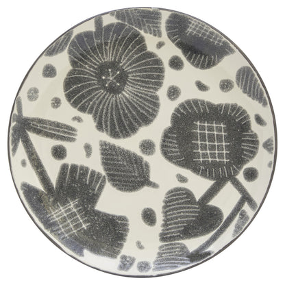 CALABASAS GRAY AND IVORY SIXTEEN PIECE ROUND FLORAL CERAMIC SERVICE FOR FOUR DINNERWARE SET - Varnish & Vibe