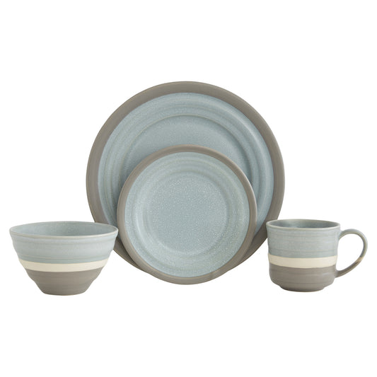 BLUE AND GRAY CERAMIC DINNERWARE 16-PIECE SET FOR FOUR - Varnish & Vibe