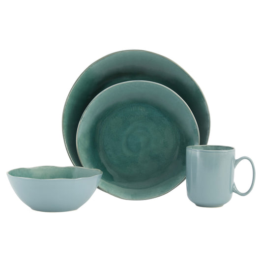 GREEN CERAMIC DINNERWARE 16-PIECE SET FOR FOUR - Varnish & Vibe