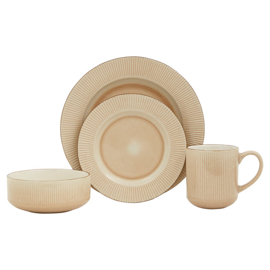 SAND STRIPED CERAMIC DINNERWARE 16-PIECE SET FOR FOUR - Varnish & Vibe