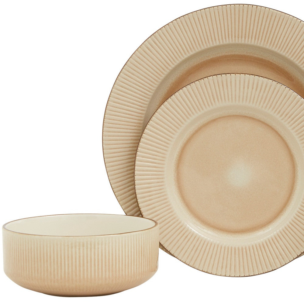 SAND STRIPED CERAMIC DINNERWARE 16-PIECE SET FOR FOUR - Varnish & Vibe