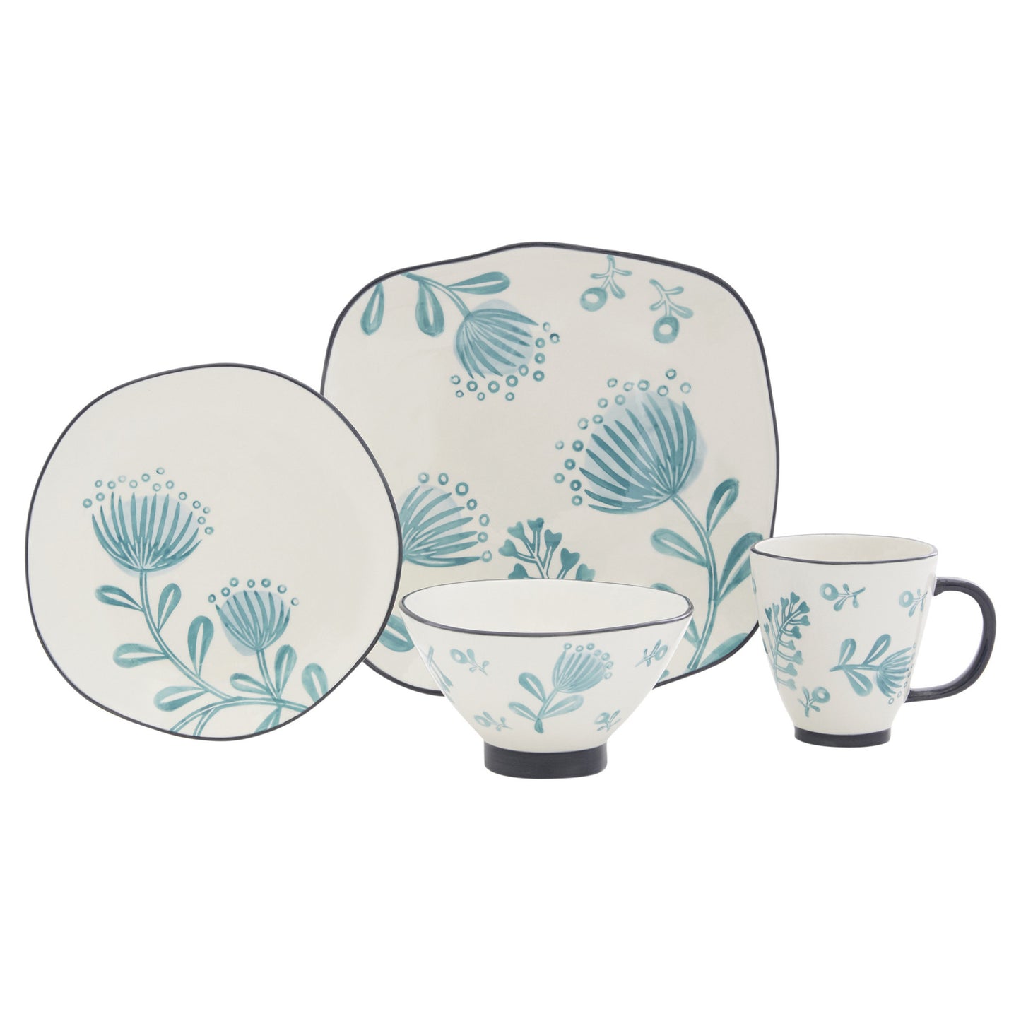 CALABASAS BLUE AND WHITE SIXTEEN PIECE ROUND FLORAL CERAMIC SERVICE FOR FOUR DINNERWARE SET - Varnish & Vibe