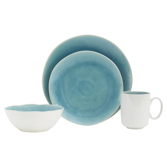 BLUE CERAMIC DINNERWARE 16-PIECE SET FOR FOUR - Varnish & Vibe