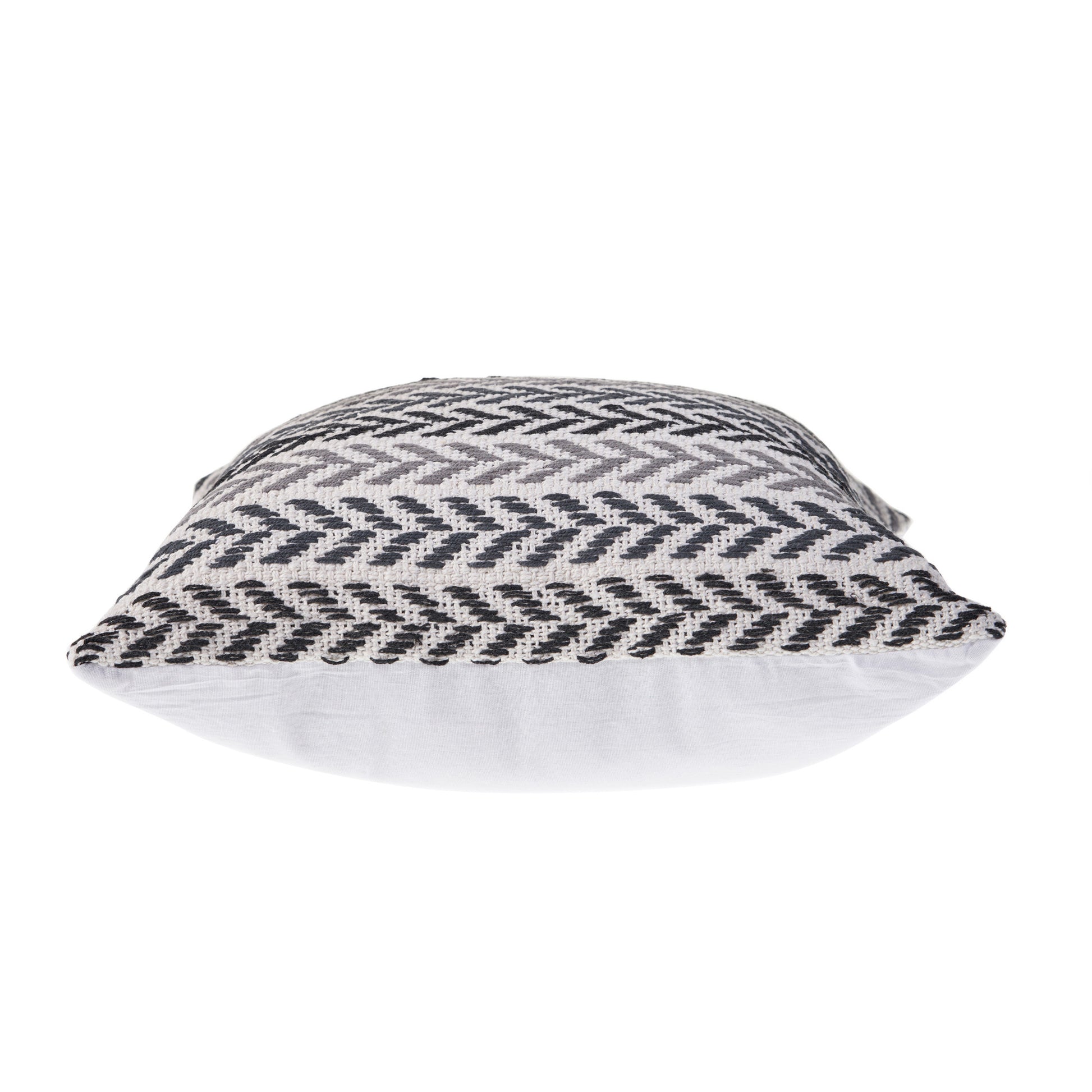 Decorative pillow with a black and white pattern on a white background