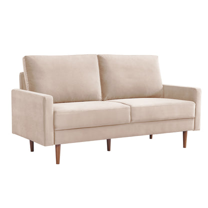 LAUREL 69" BEIGE VELVET SOFA WITH DARK BROWN LEGS