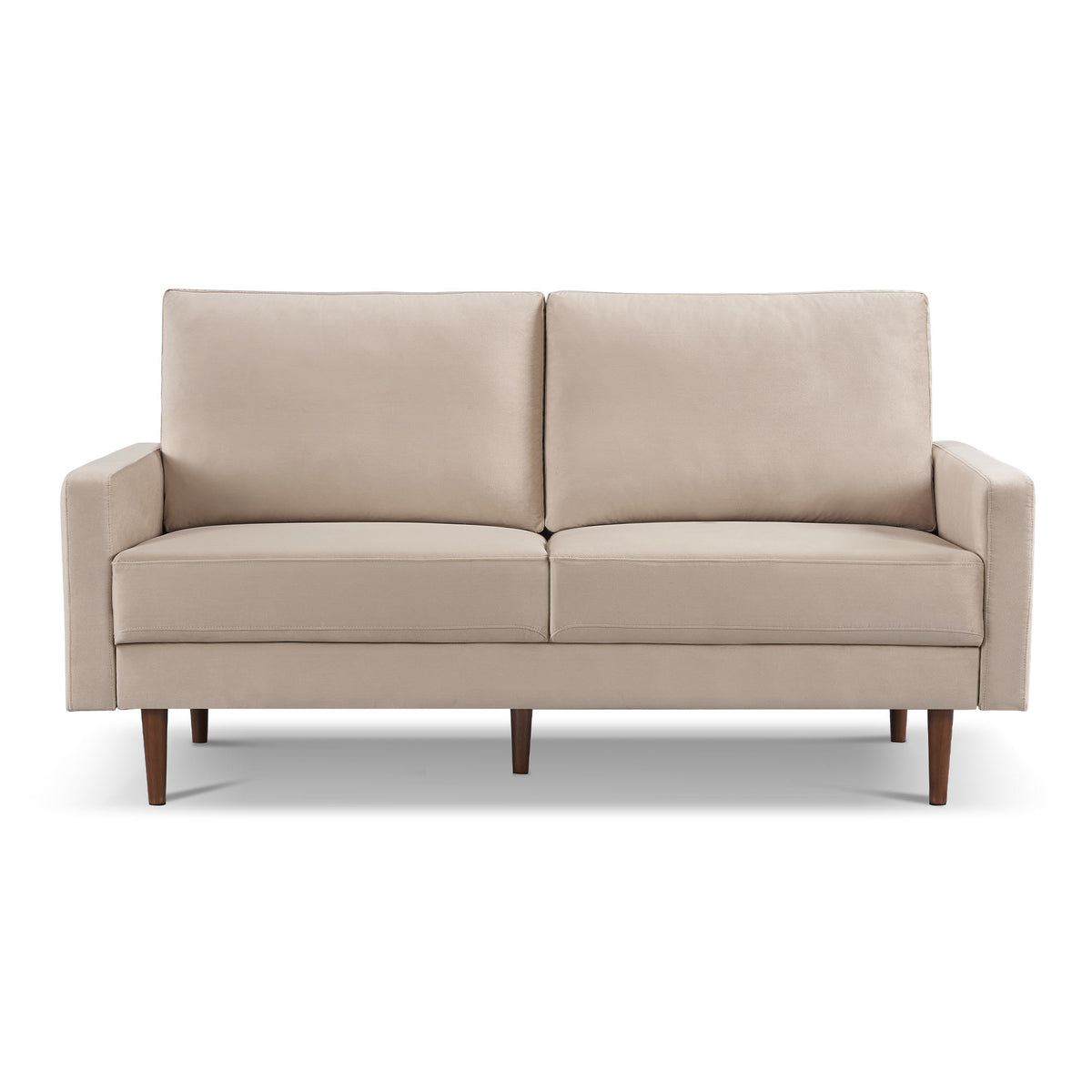 LAUREL 69" BEIGE VELVET SOFA WITH DARK BROWN LEGS