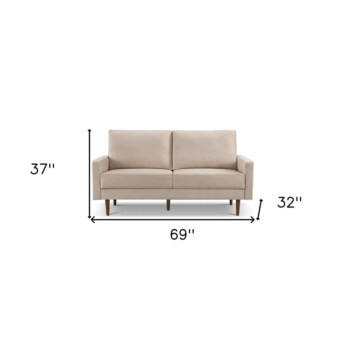 69" beige velvet sofa, 69" beige velvet sofa dark, velvet sofa dark brown legs, beige velvet sofa, beige velvet sofa dark brown