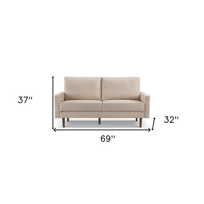 69" beige velvet sofa, 69" beige velvet sofa dark, velvet sofa dark brown legs, beige velvet sofa, beige velvet sofa dark brown