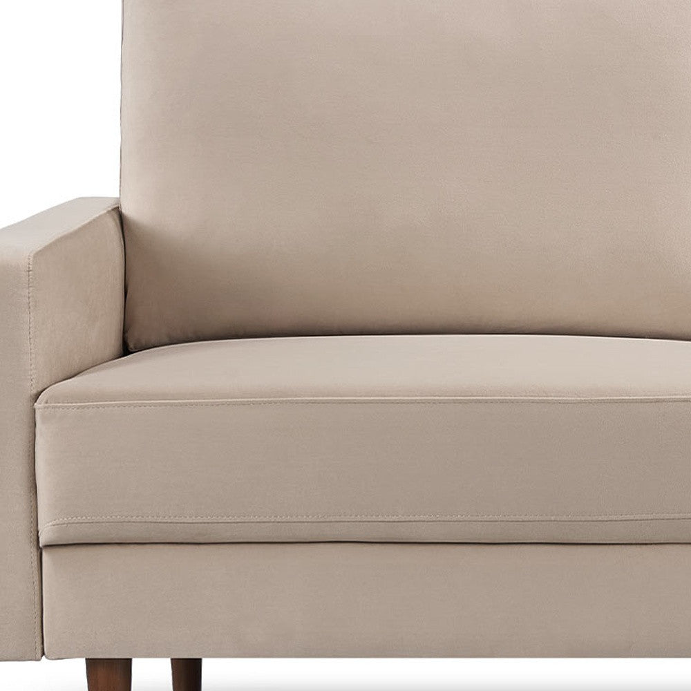 LAUREL 69" BEIGE VELVET SOFA WITH DARK BROWN LEGS