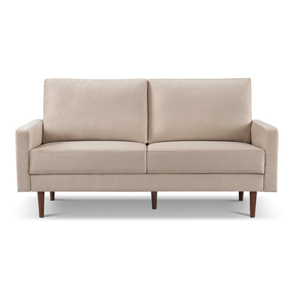 LAUREL 69" BEIGE VELVET SOFA WITH DARK BROWN LEGS