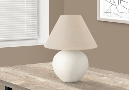PALISADES 16" CREAM CERAMIC ROUND TABLE LAMP WITH CREAM EMPIRE SHADE - Varnish & Vibe