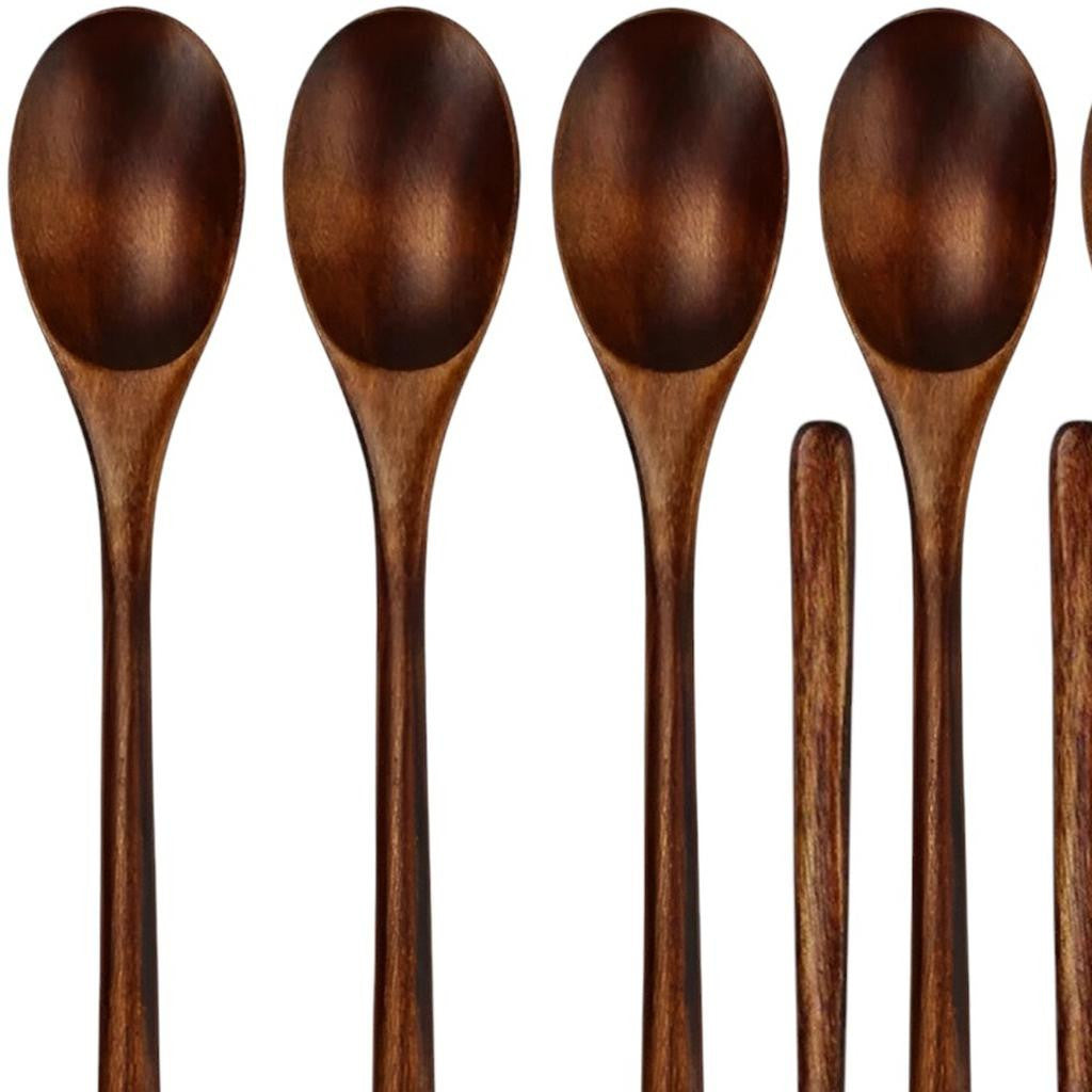 CALABASAS BROWN SOLID WOOD HANDMADE TEN PIECE DINNER FORK AND DINNER SPOON SET - Varnish & Vibe
