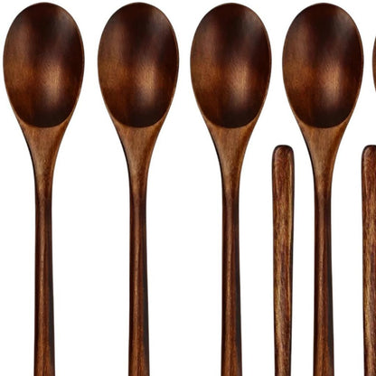 CALABASAS BROWN SOLID WOOD HANDMADE TEN PIECE DINNER FORK AND DINNER SPOON SET - Varnish & Vibe