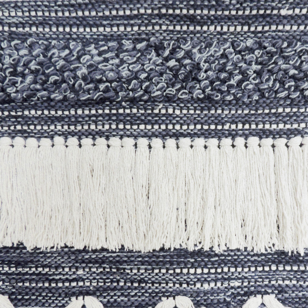 26" X 51" DENIM BLUE AND WHITE GEOMETRIC COTTON MACRAME HANGING TAPESTRY - Varnish & Vibe