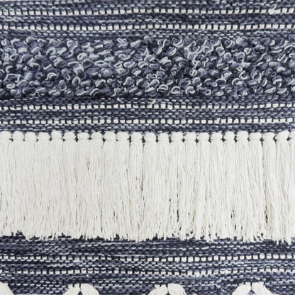26" X 51" DENIM BLUE AND WHITE GEOMETRIC COTTON MACRAME HANGING TAPESTRY - Varnish & Vibe