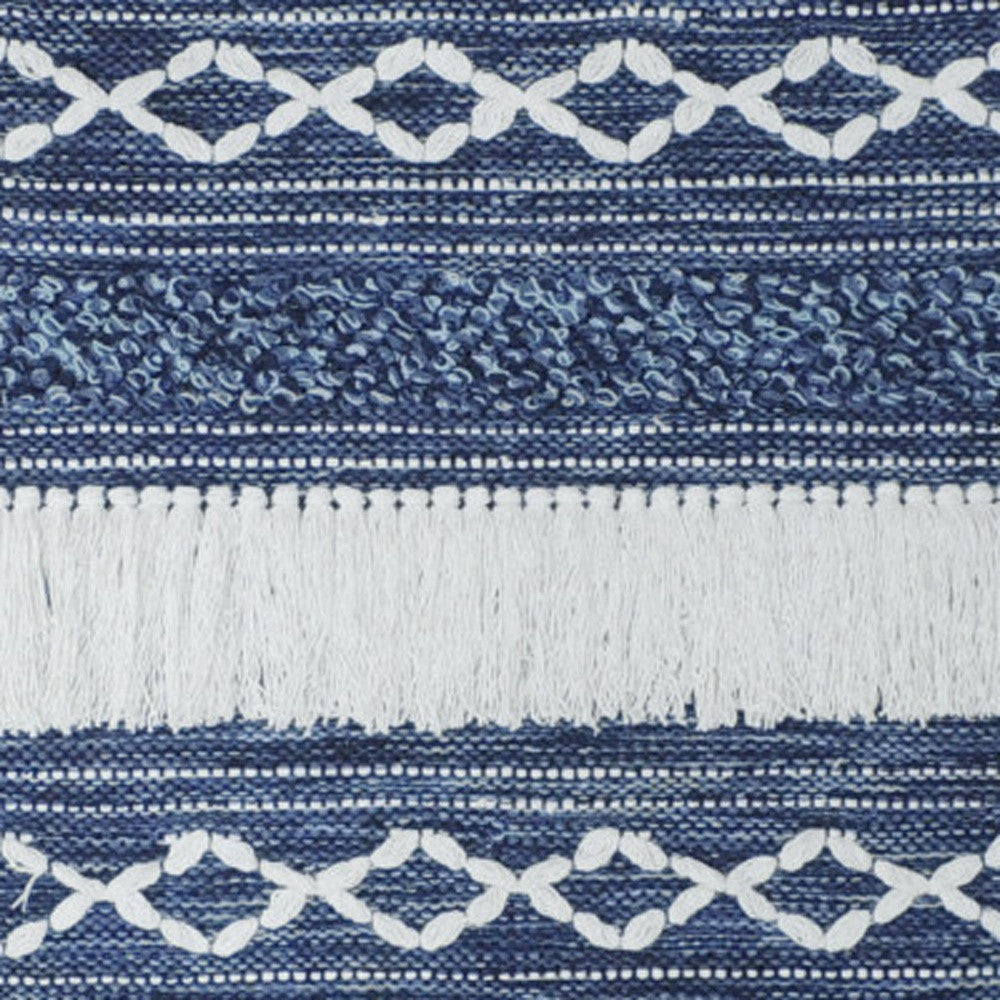 26" X 51" DENIM BLUE AND WHITE GEOMETRIC COTTON MACRAME HANGING TAPESTRY - Varnish & Vibe