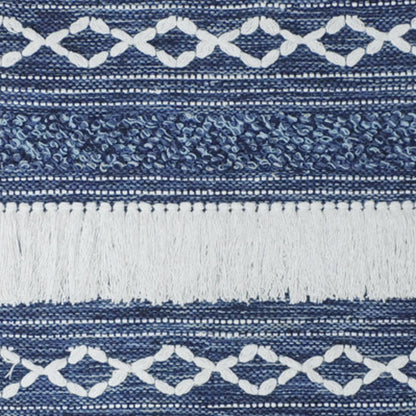 26" X 51" DENIM BLUE AND WHITE GEOMETRIC COTTON MACRAME HANGING TAPESTRY - Varnish & Vibe