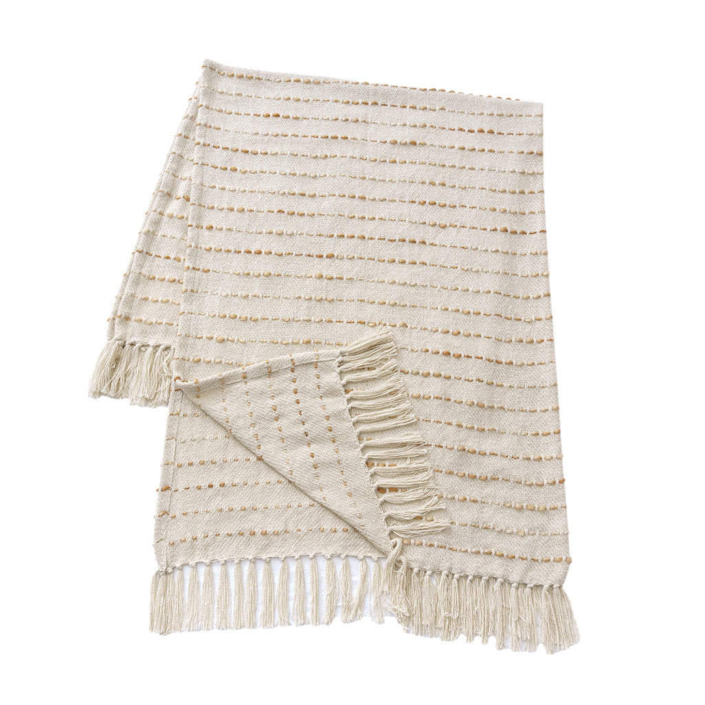 REDONDO WHITE AND BROWN COTTON THROW BLANKET