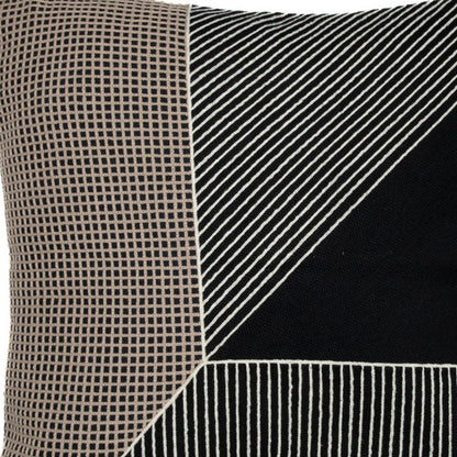 Textured fabric with checkered pattern on one side and striped pattern on the other, corner view.