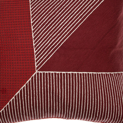 LAUREL 20" RED AND WHITE GEOMETRIC COTTON THROW PILLOW WITH EMBROIDERY