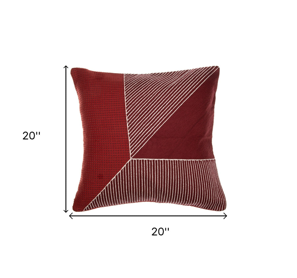 LAUREL 20" RED AND WHITE GEOMETRIC COTTON THROW PILLOW WITH EMBROIDERY
