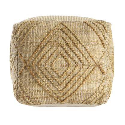18" NATURAL JUTE BLEND CUBE GEOMETRIC POUF OTTOMAN - Varnish & Vibe