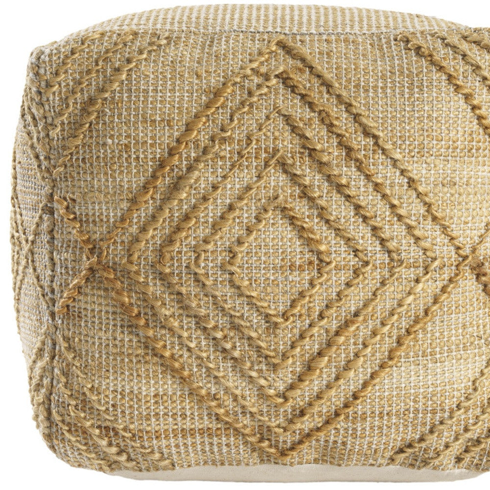18" NATURAL JUTE BLEND CUBE GEOMETRIC POUF OTTOMAN - Varnish & Vibe